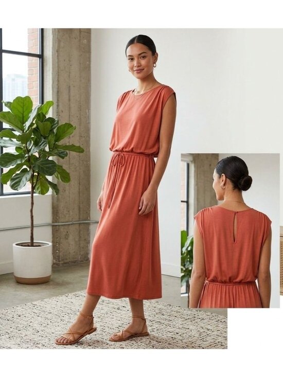Ann Taylor Loft Dresses & Skirts - Ann Taylor Loft Womens Coral Midi Dress With Drawstring Waist Size M